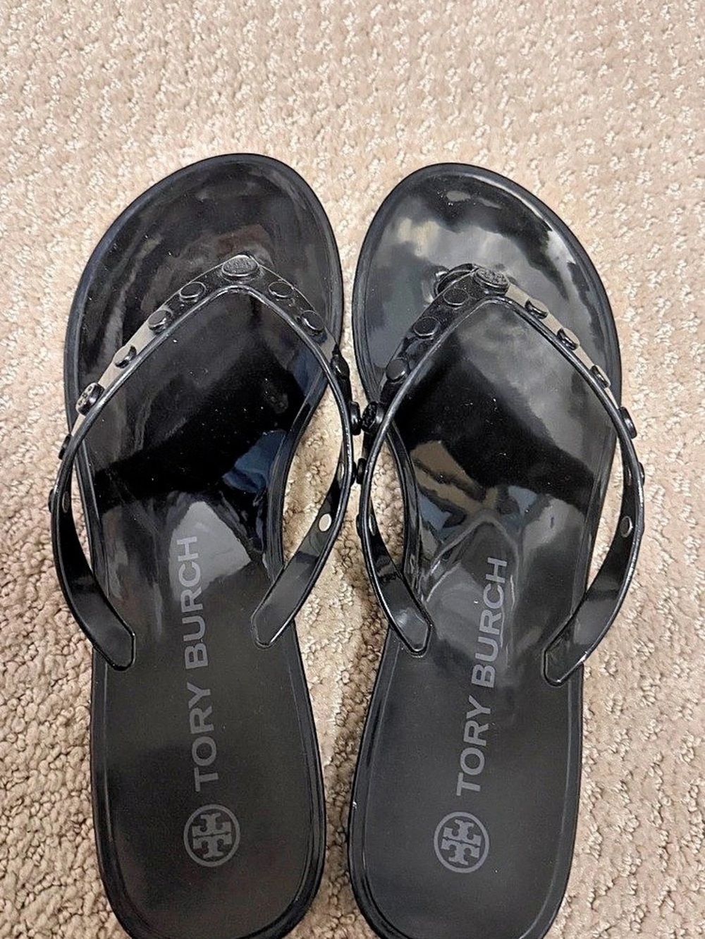 Tory Burch Studded Jelly Thong Sandals Black